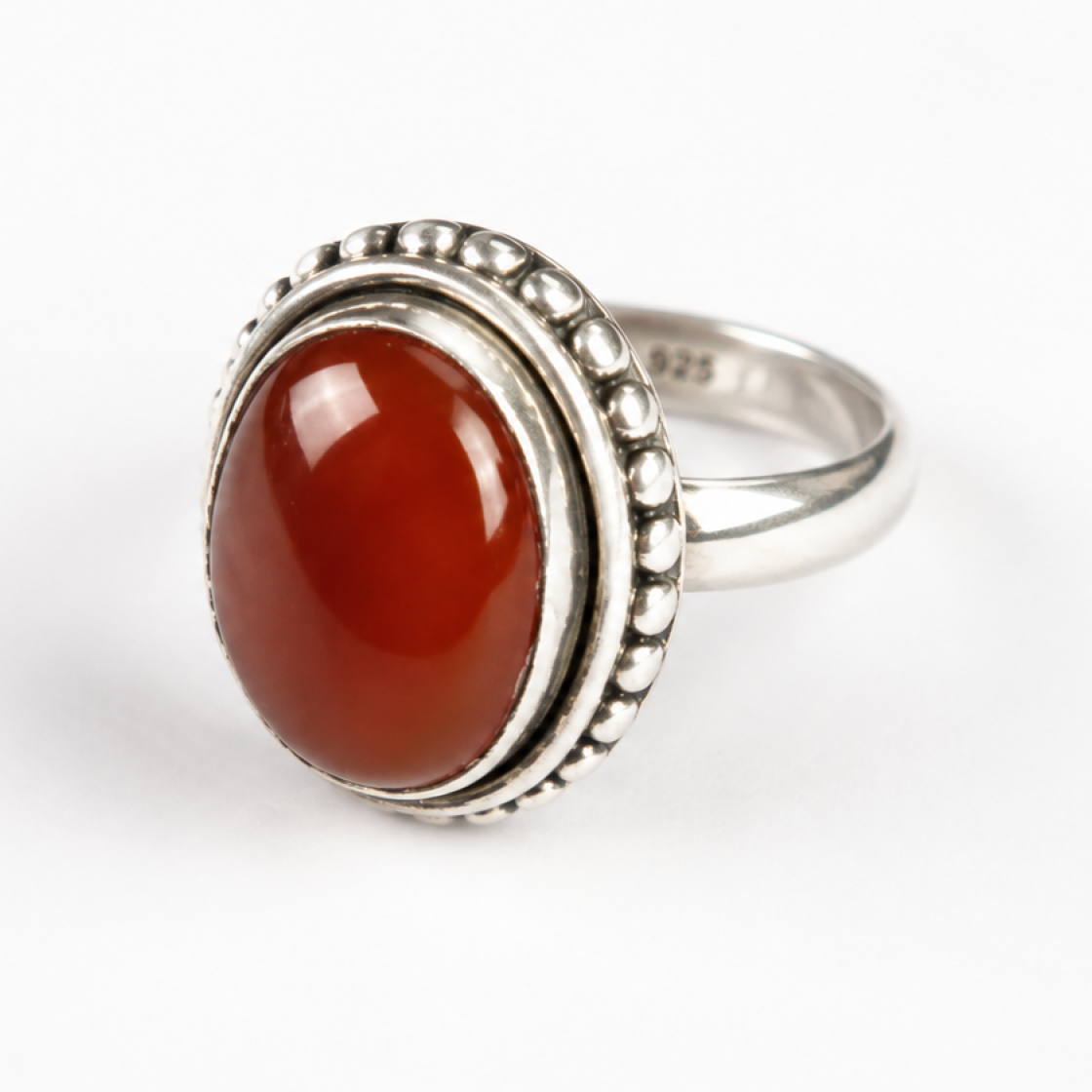 Clear orange red Carnelian oval 925 Sterling Silver Ring Size 6.50