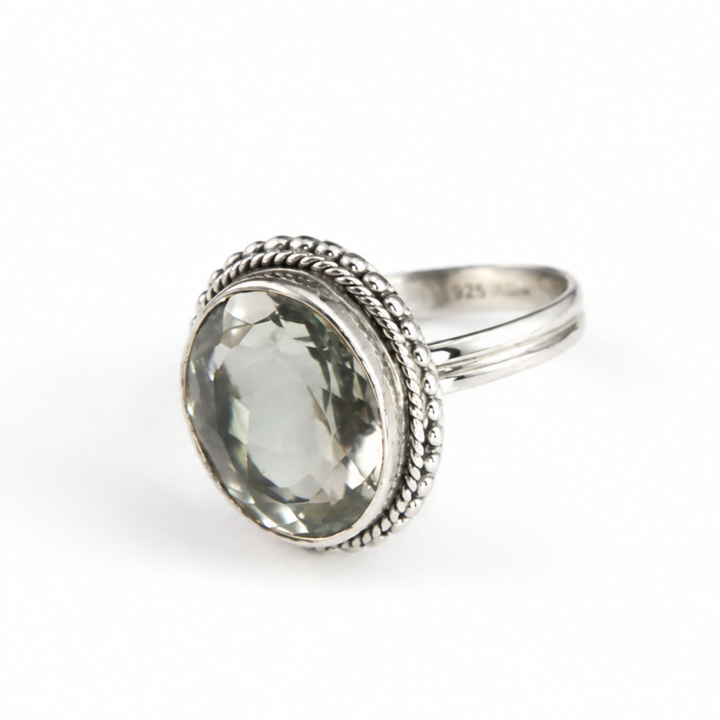 Clear green Natural Amethyst Prasiolite oval 925 Sterling Silver Ring Size 5.00