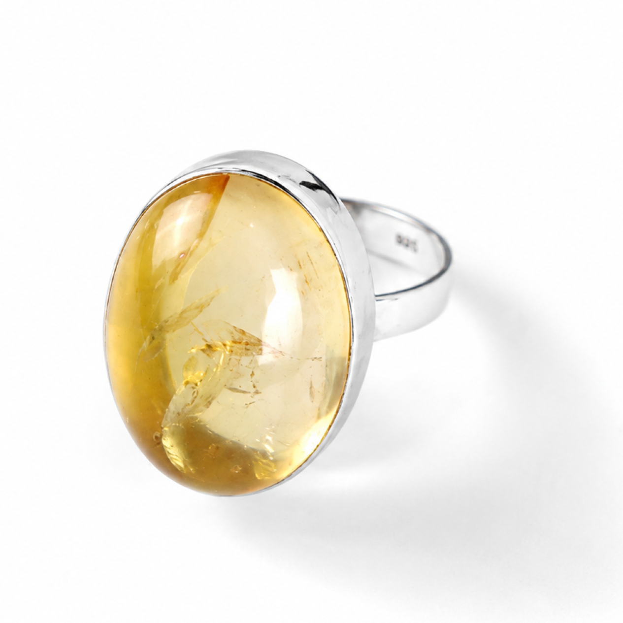 Clear golden Natural Rutilated Quartz oval 925 Sterling Silver Ring Size 6.75