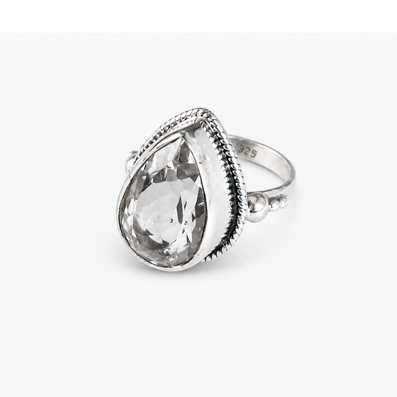 Clear white Topaz teardrop 925 Sterling Silver Ring Size 7.50