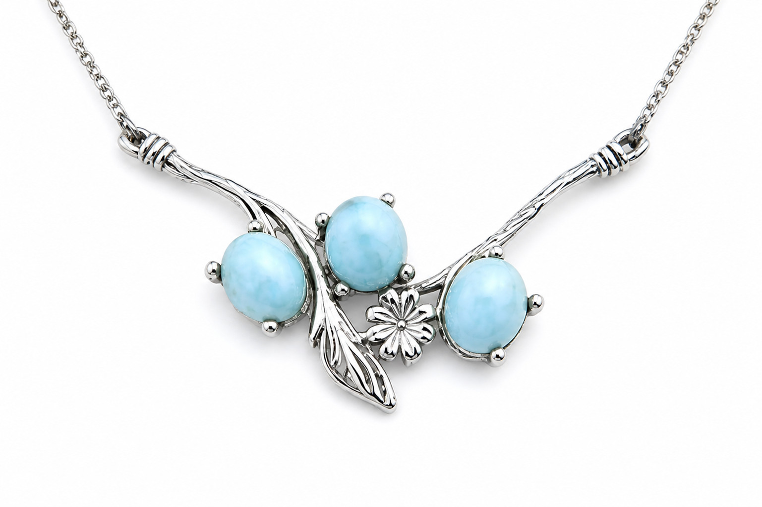 Natural Sky Blue Larimar .925 Sterling Silver Pendant Chain Necklace 20 inch