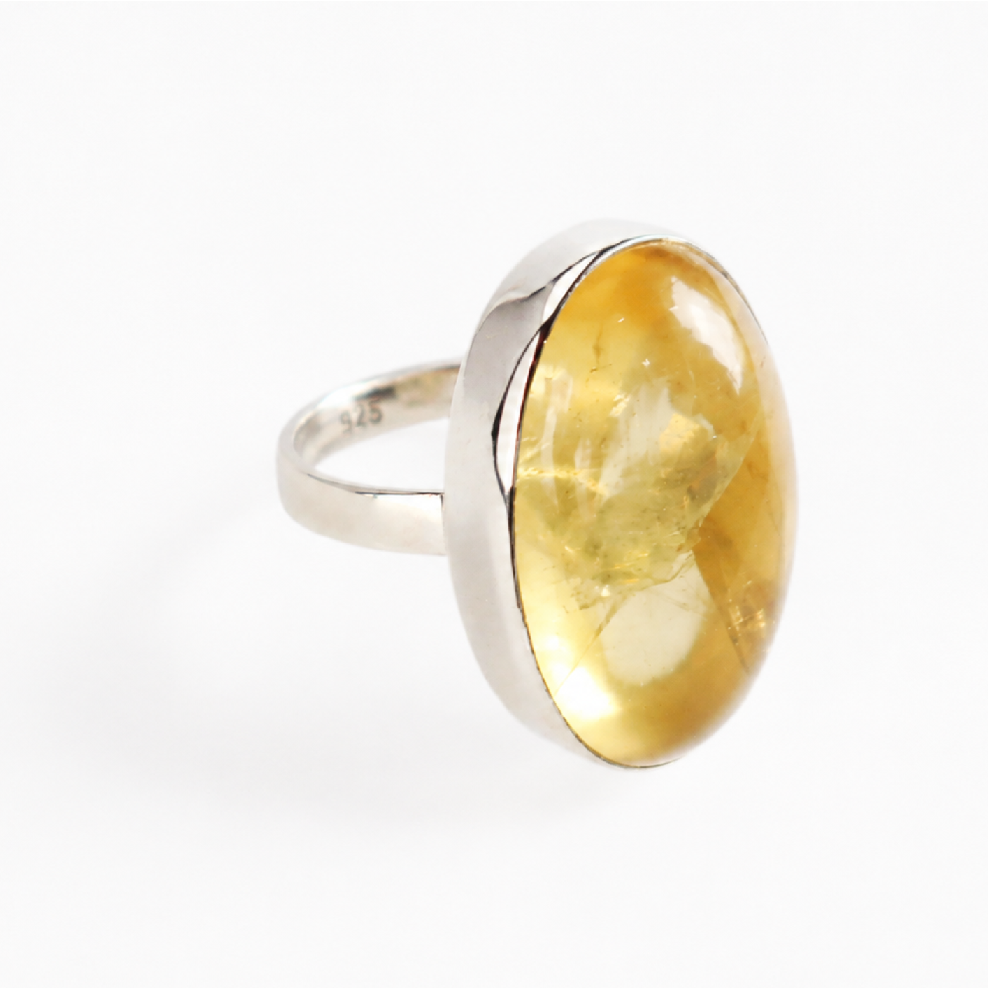 Clear yellow Natural Citrine oval 925 Sterling Silver Ring Size 7.25