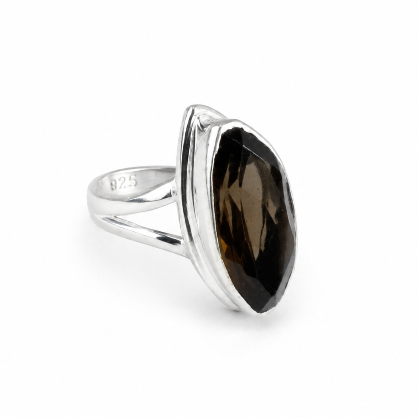 Clear brown Natural smokey quartz freeform 925 Sterling Silver Ring Size 6.50