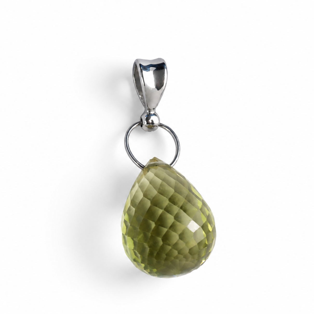 Clear lemon yellow Natural Quartz drop 925 Sterling Silver Pendant 32 mm