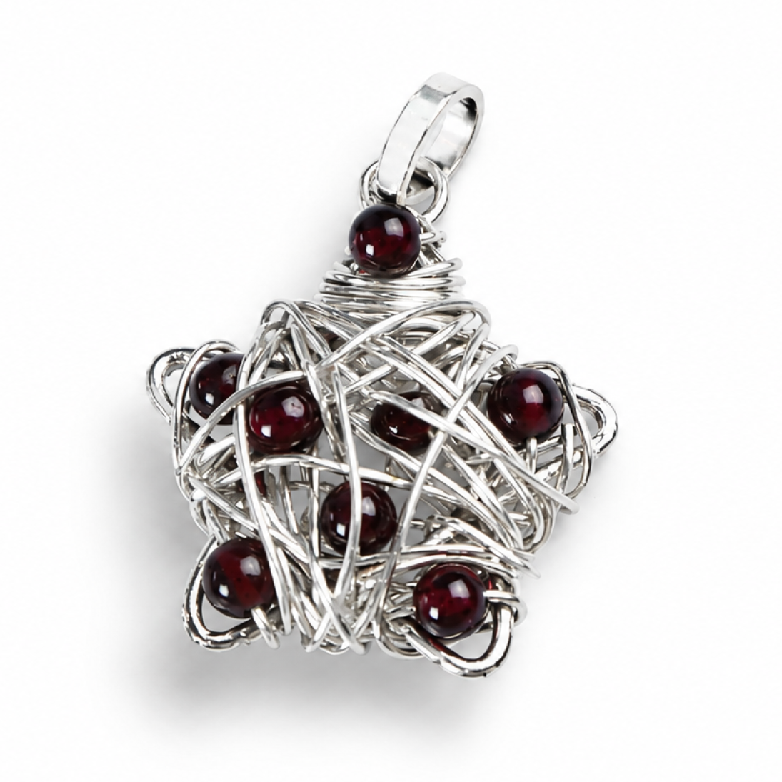 Red Garnet wired star 925 Sterling Silver Pendant 36 mm