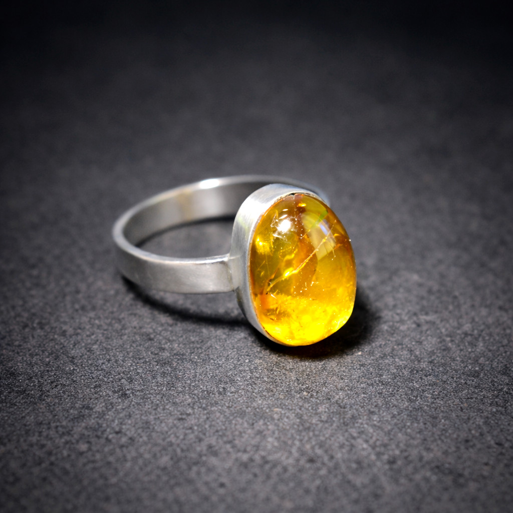 Beautiful Natural Clear Light Orange Amber .925 Sterling Silver Ring #6