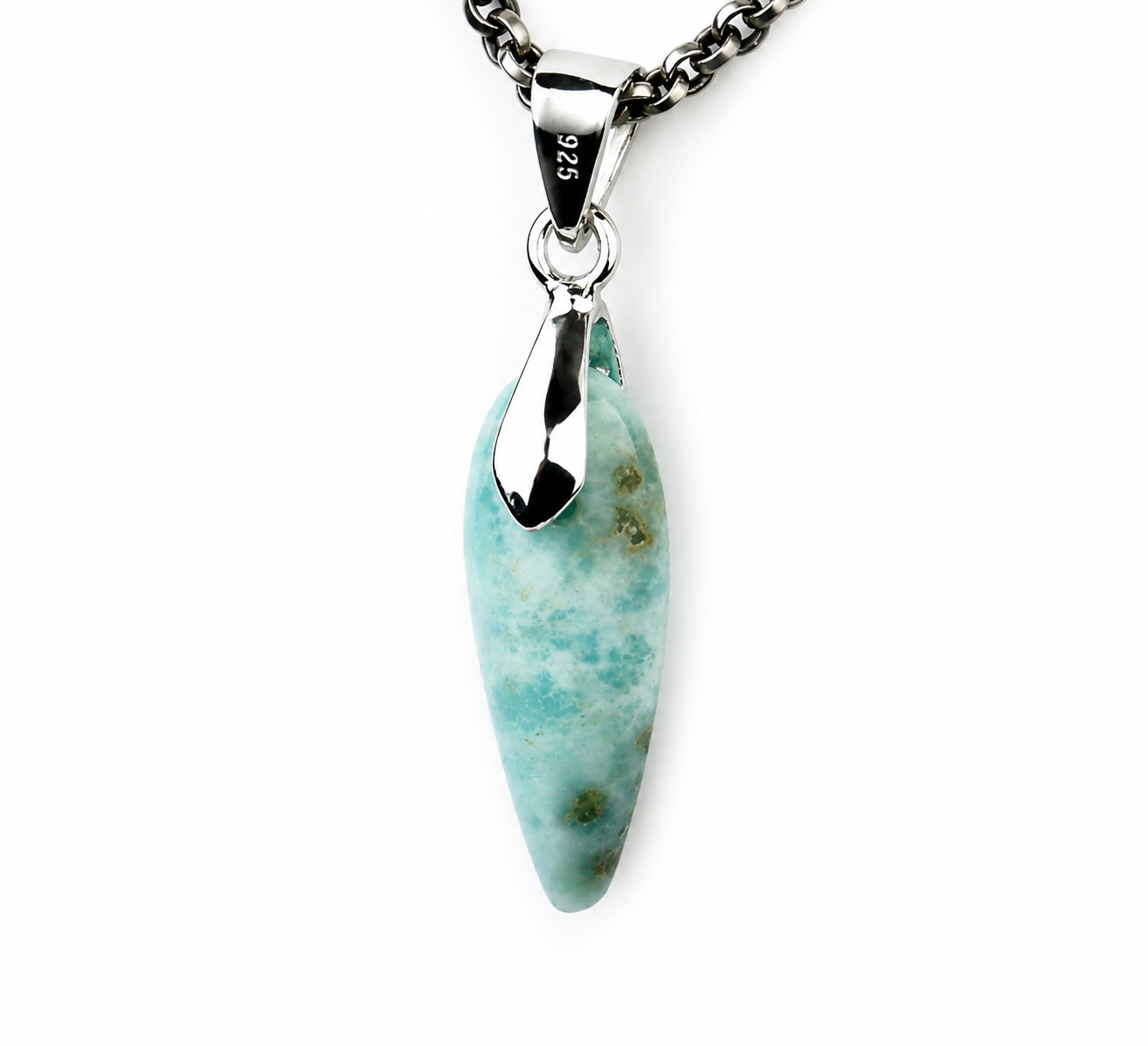 Prettily Natural Ocean Blue Larimar .925 Sterling Silver Pendant 36mm