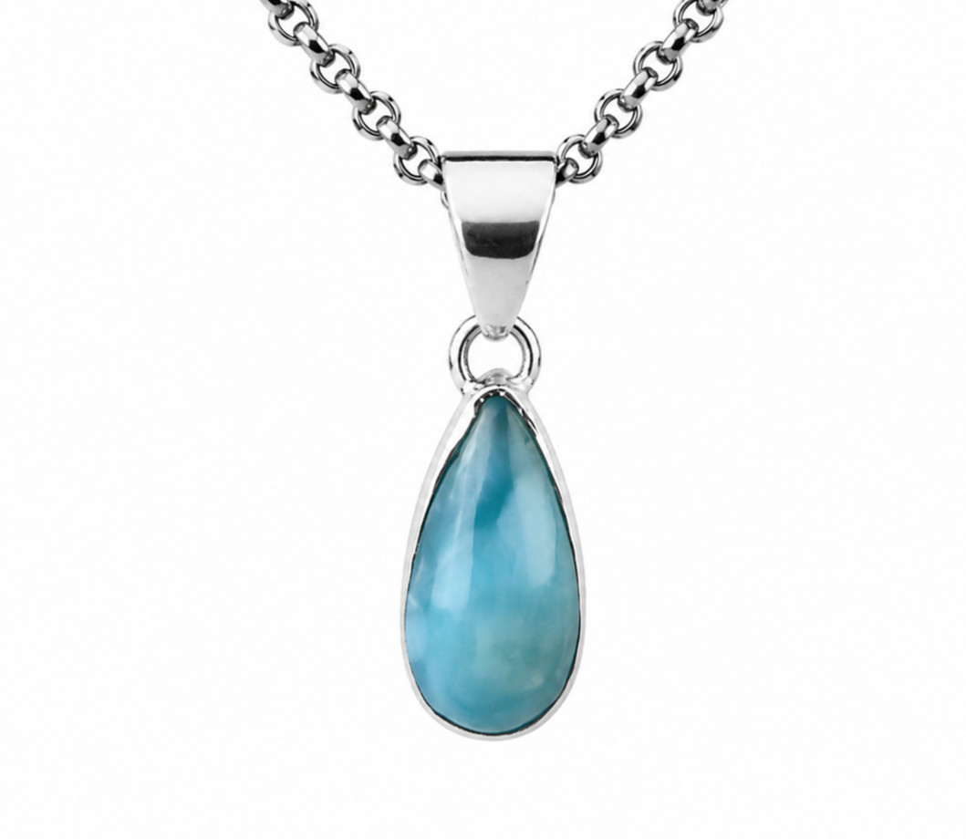Deep Blue Larimar 925 Sterling Silver Pendant 29mm