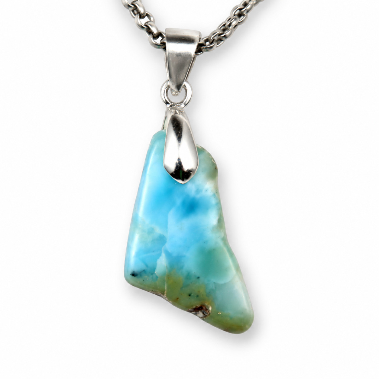 Charming Design Natural Sky Blue Larimar .925 Sterling Silver Pendant 42mm
