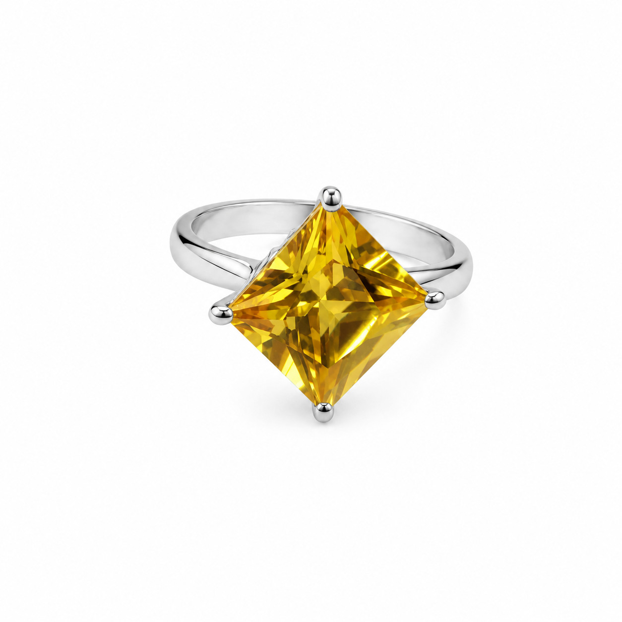 Genuine Authentic Yellow Yellow Cubic Zirconia 925 Sterling Silver Ring US#8 3/4