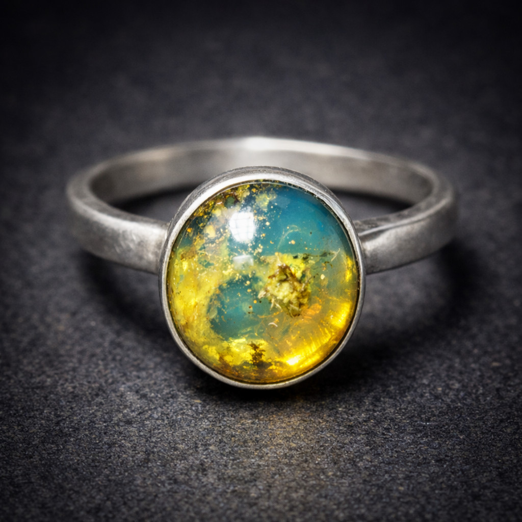 Lovely Natural Clear Light Blue Amber 925 Sterling Silver Ring #5.5  free resize