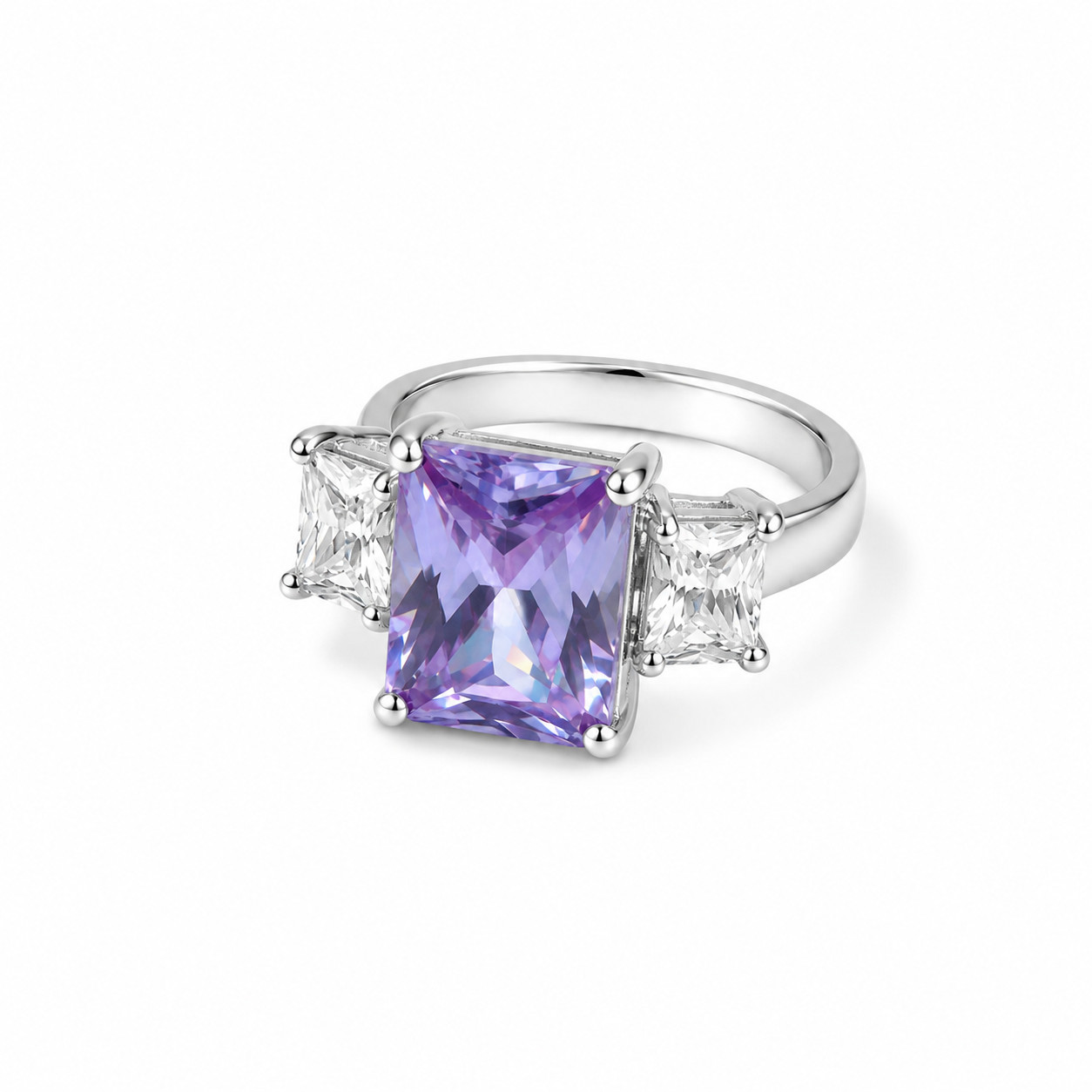 Premium Elegant Purple White Amethyst 925 Sterling Silver Rectangular Ring #6.25