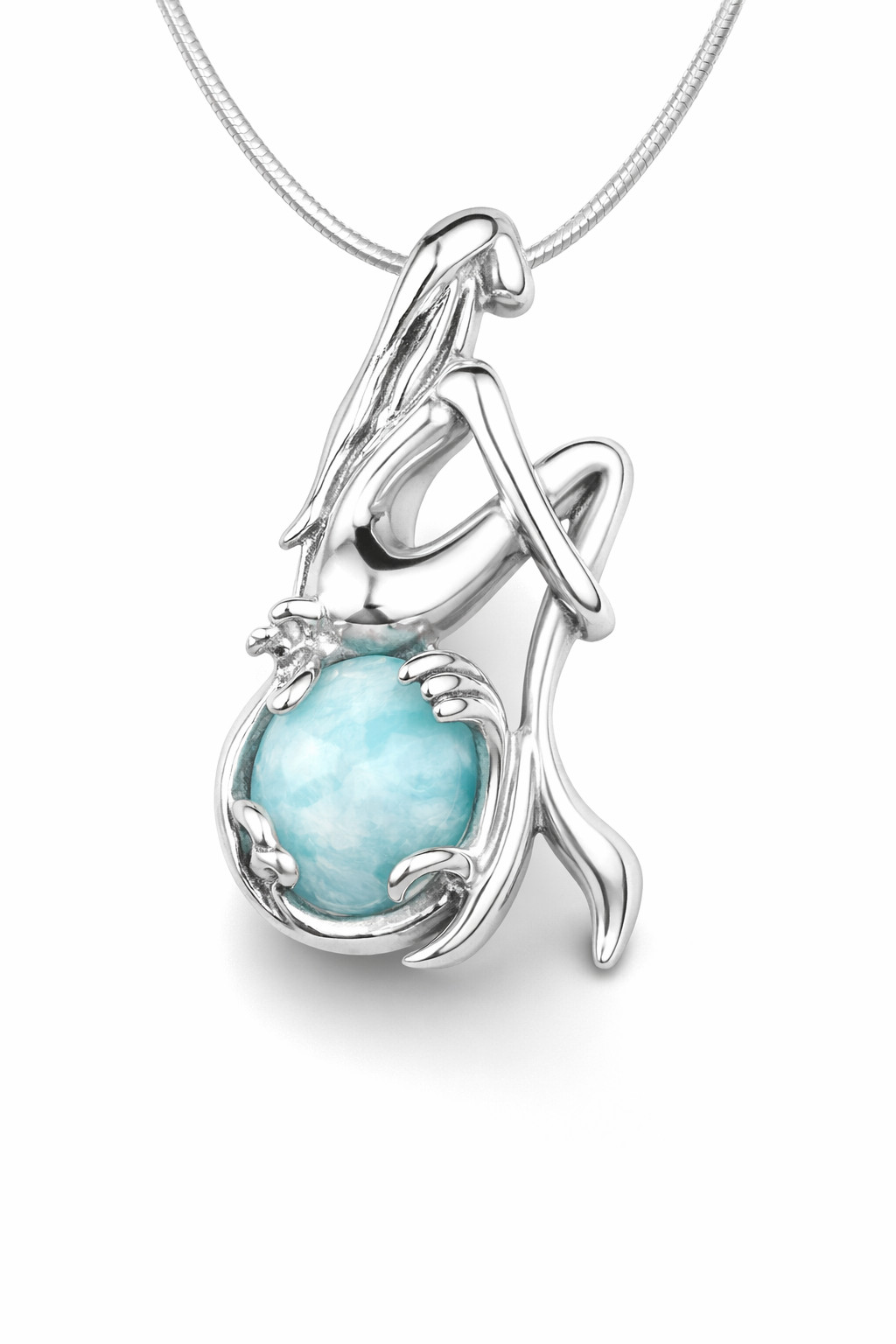 Natural Blue Larimar .925 Silver Mermaid Nixe Pendant 27mm free chain Necklace