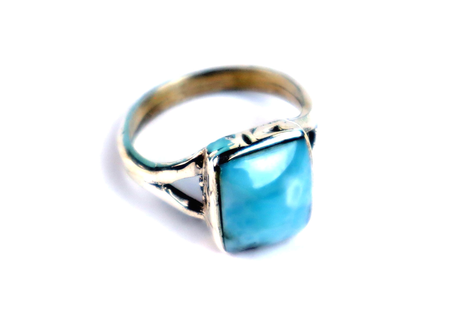Beautiful Natural Light Blue Larimar .925 Sterling Silver Ring #7 free resizing