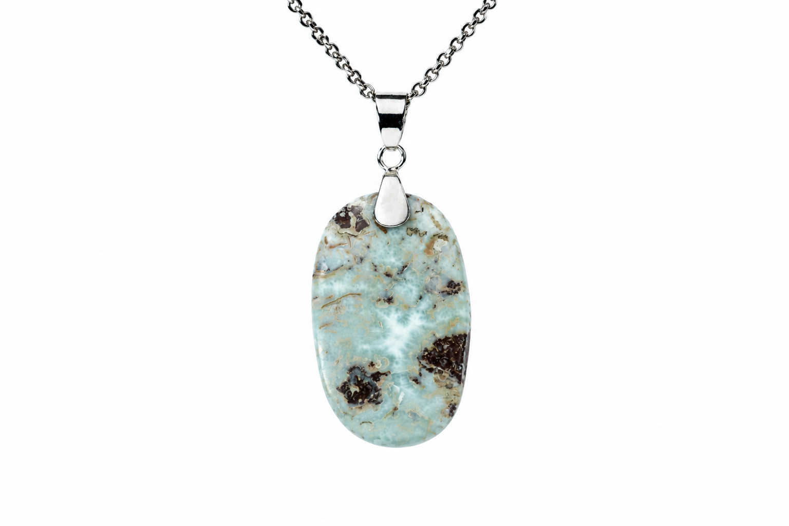 Oval Larimar Blue Sterling Silver Pendant 60mm