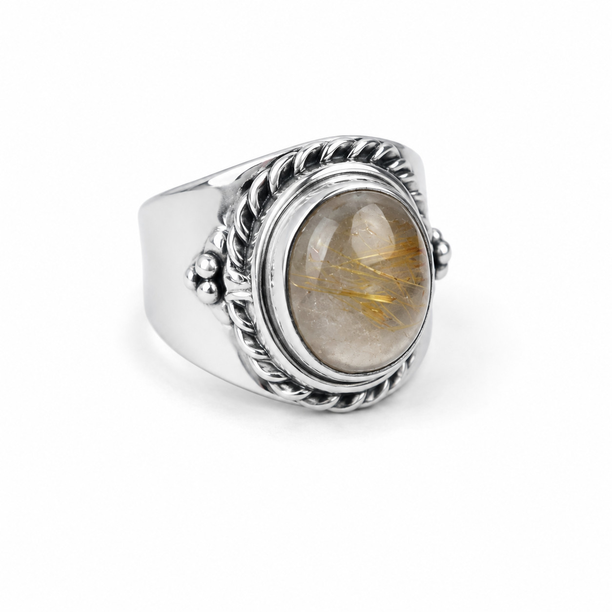 Genuine Authentic Orange Rutilated Quartz 925 Sterling Silver Marquise Ring