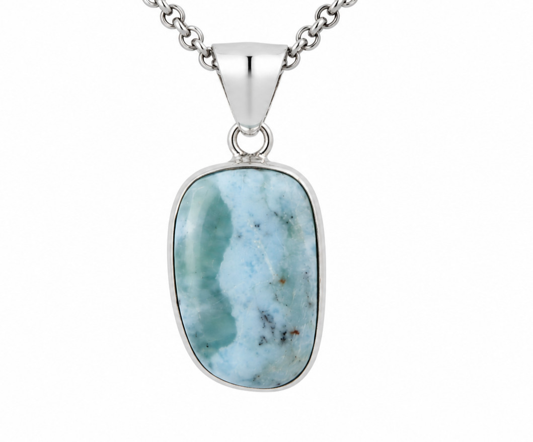 Rarest Green Blue Larimar 925 Sterling Silver Pendant 30mm