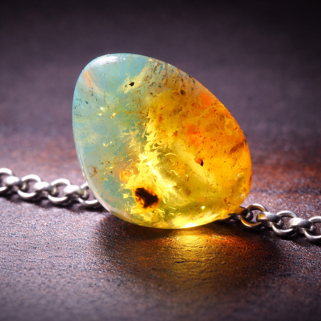 Impressive Natural Dominican Clear Sky Blue Amber Polished Stone 19mm