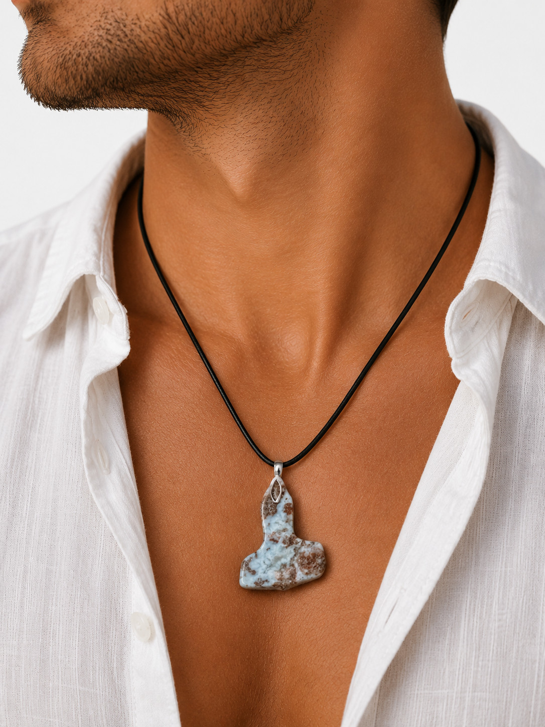 Biggest 2inch Natural Blue Red Larimar Thors Hammer solid silver Pendant 50mm