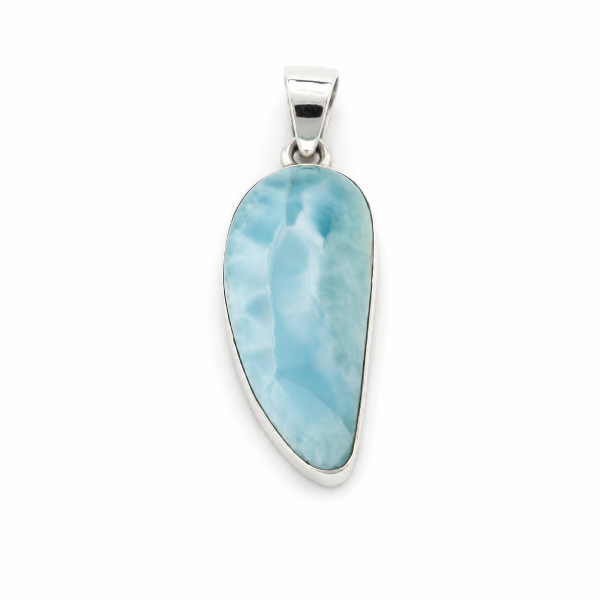 Boutique Quality Sky Blue Larimar 925 Sterling Silver Leaf Pendant 44mm