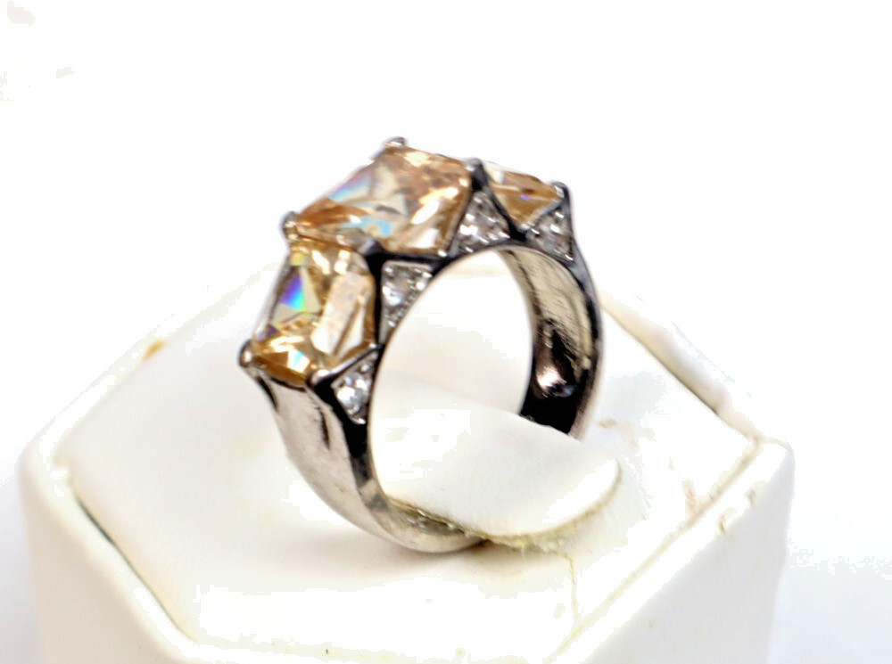 Outstanding Champagne Cubic Zirconia .925 Sterling Silver Ring #6
