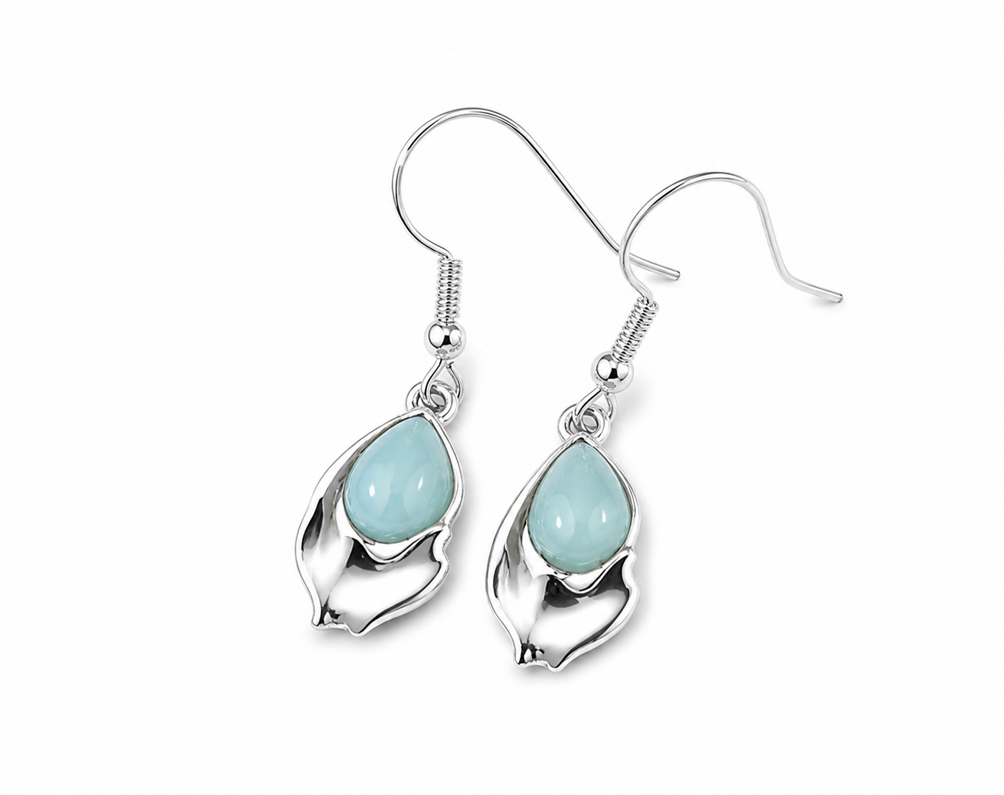 Charming Design Natural Sky Blue Larimar .925 Sterling Silver Dolphin Earrings 3