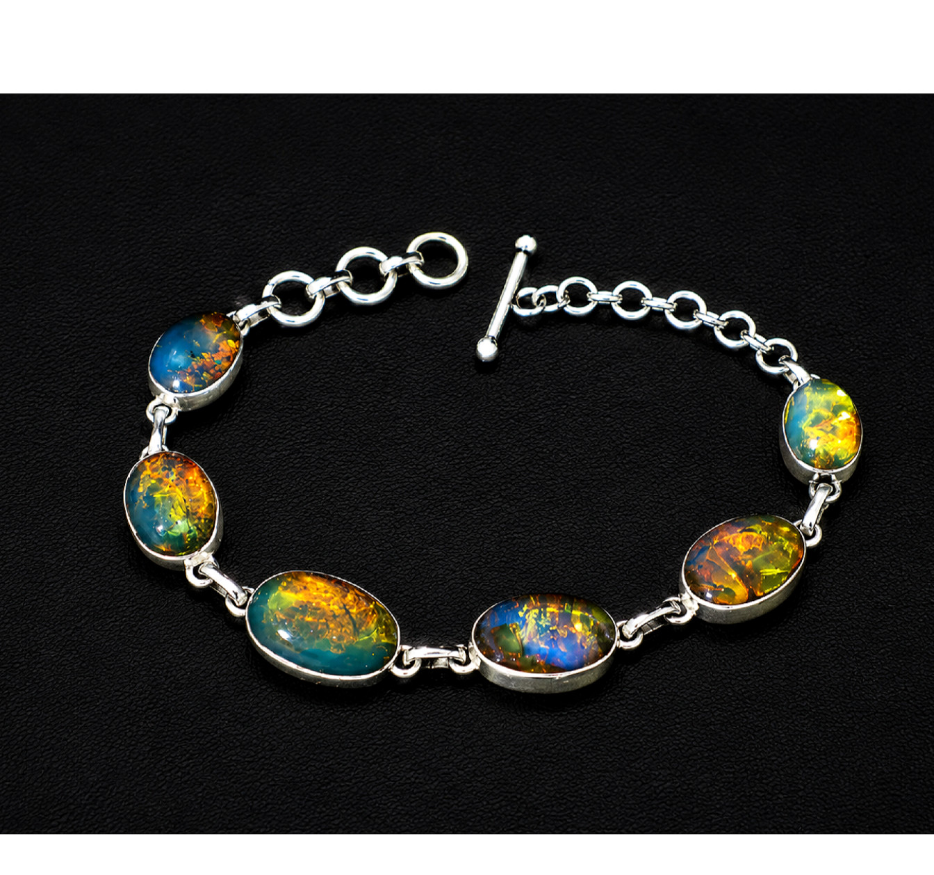 Quality Artisan Blue Green Dominican Amber 925 Sterling Silver Oval Bracelet 5"+