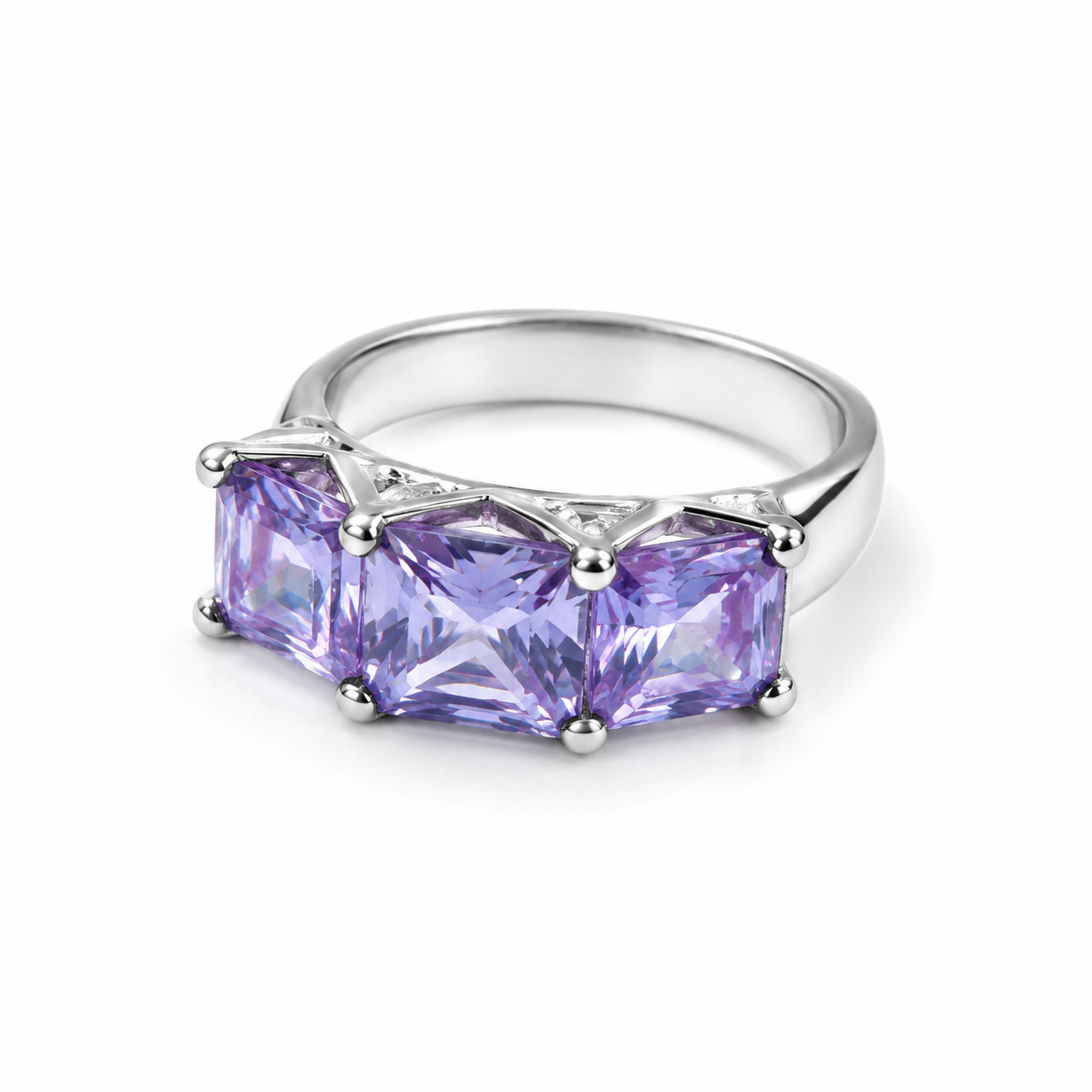 Artisan Polished Purple Amethyst 925 Sterling Silver Rectangular Ring US#6