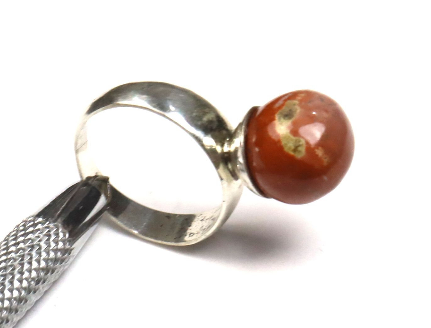 Finest Natural Round Sphere Ball Red Jasper Solid .925 Sterling Silver Ring #7