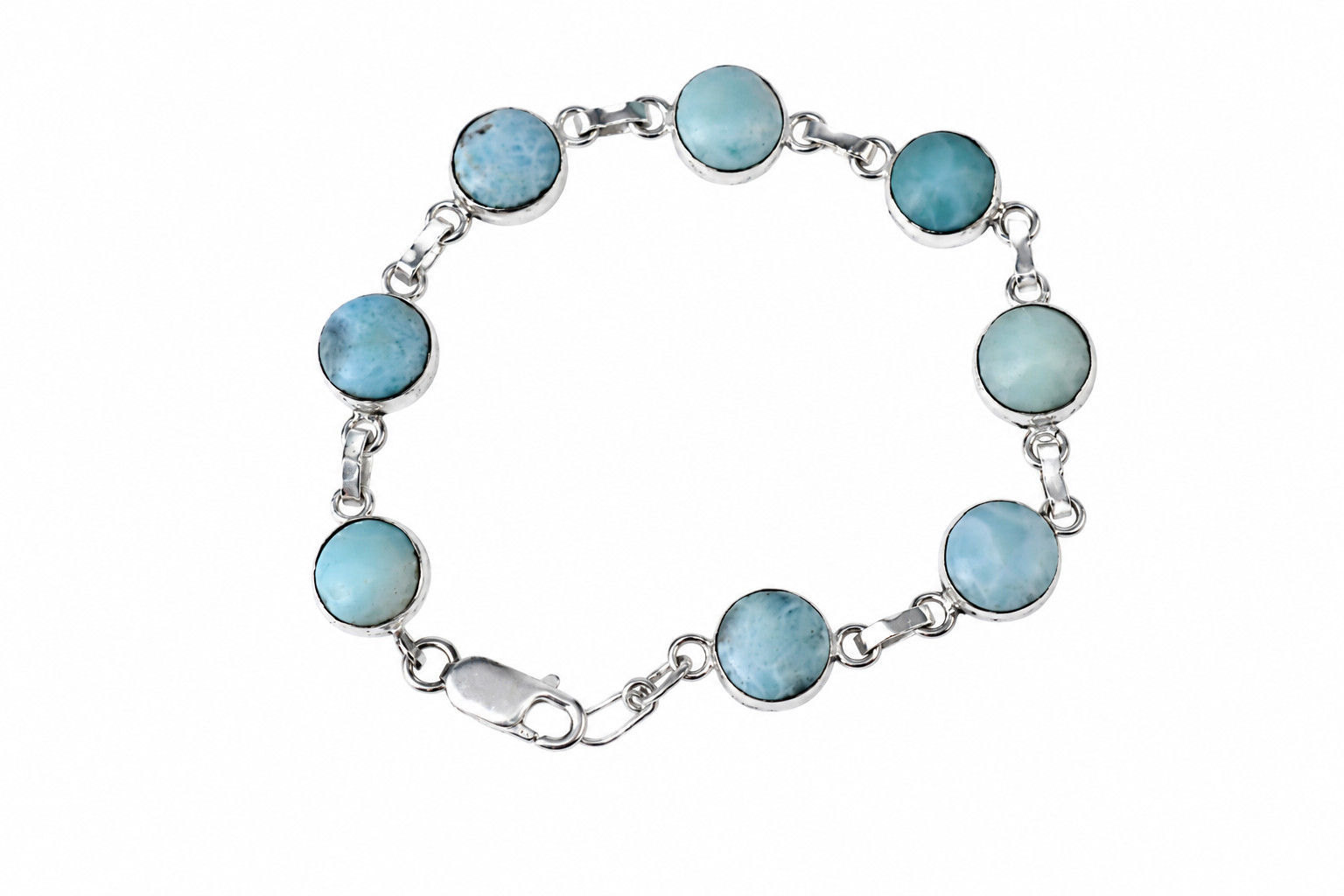 Prettely Natural Sky Blue Larimar .925 Sterling Silver Bracelet 8inch