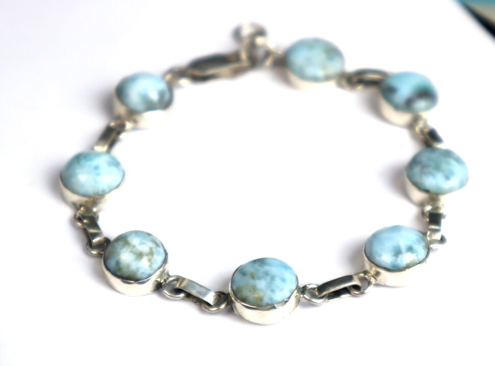 Lovely Natural Sky Blue Larimar .925 Sterling Silver Bracelet 200.0mm 7.5"