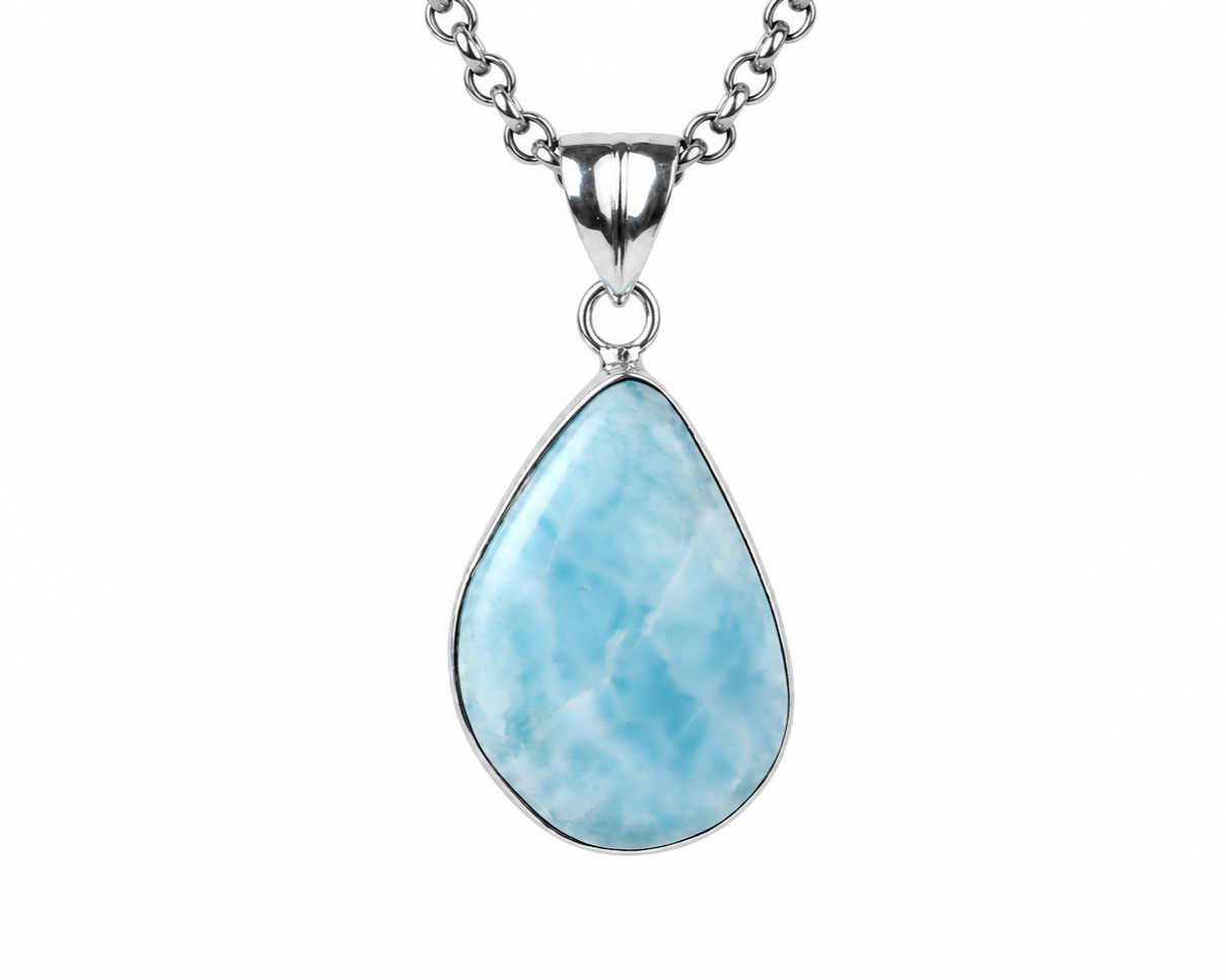 Larimar Blue Sterling Silver Teardrop Pendant 34mm