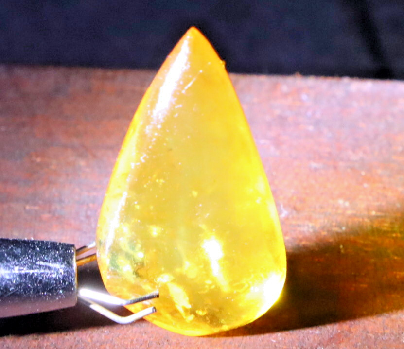 Lovely Nat. Crystal Clear Yellow Amber Polished Pendant Stone 29mm free drilling