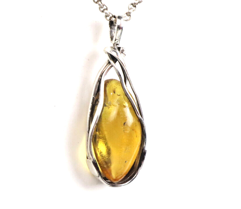 Exquisite Handcrafted Natural Clear Amber solid 925 Sterling Silver Pendant 48mm