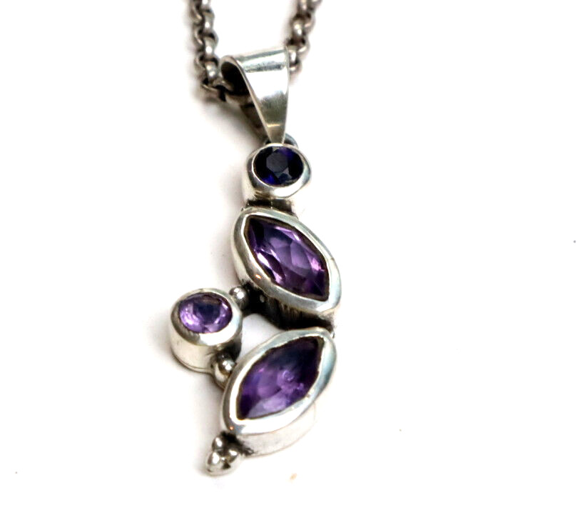 Natural Amethyst Pendant 925 Sterling Silver 42mm Clear Deep Purple