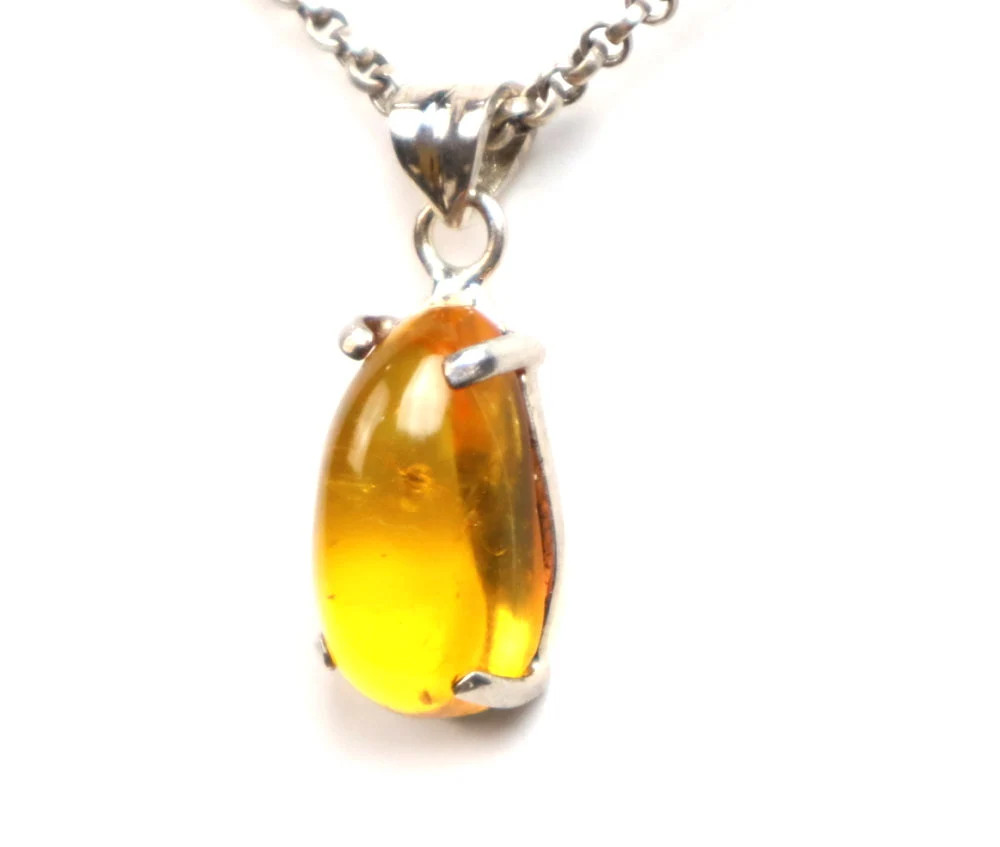 Amber .925 Sterling Silver Pendant 31mm with flying Insect fossil