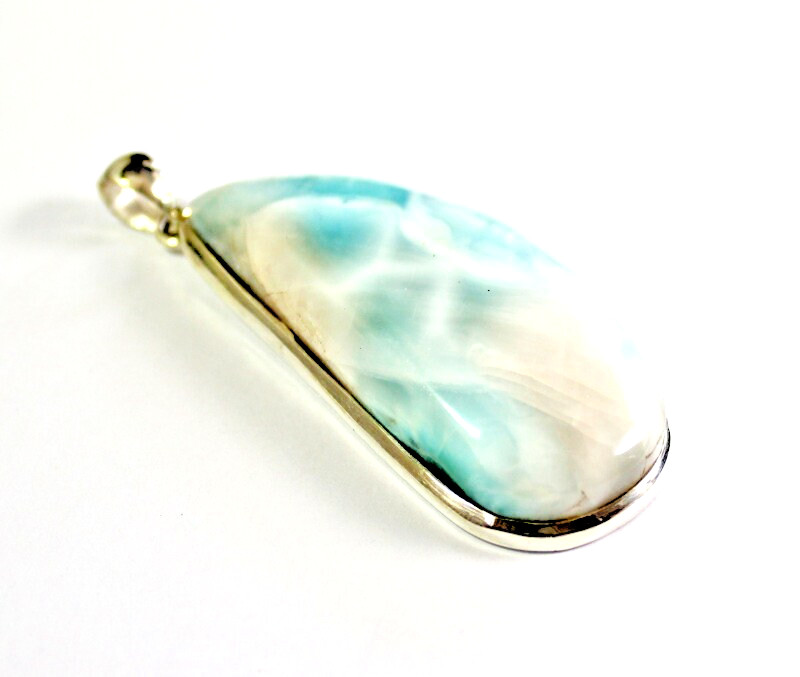 Biggest 2.1inch Natural Sky Blue Larimar .925 Sterling Silver Pendant 27gram