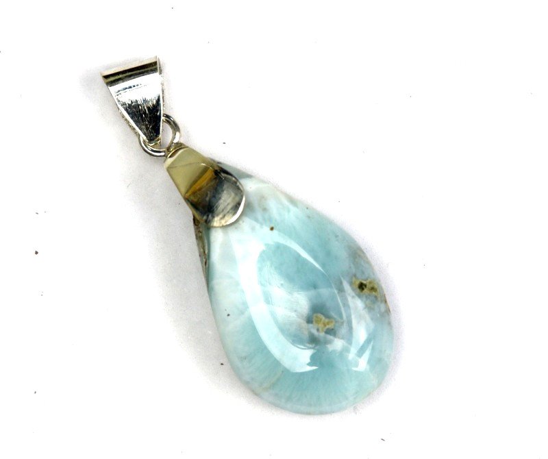 1.9inch Charming Design Natural Light Blue Larimar .925 Sterling Silver Pendant