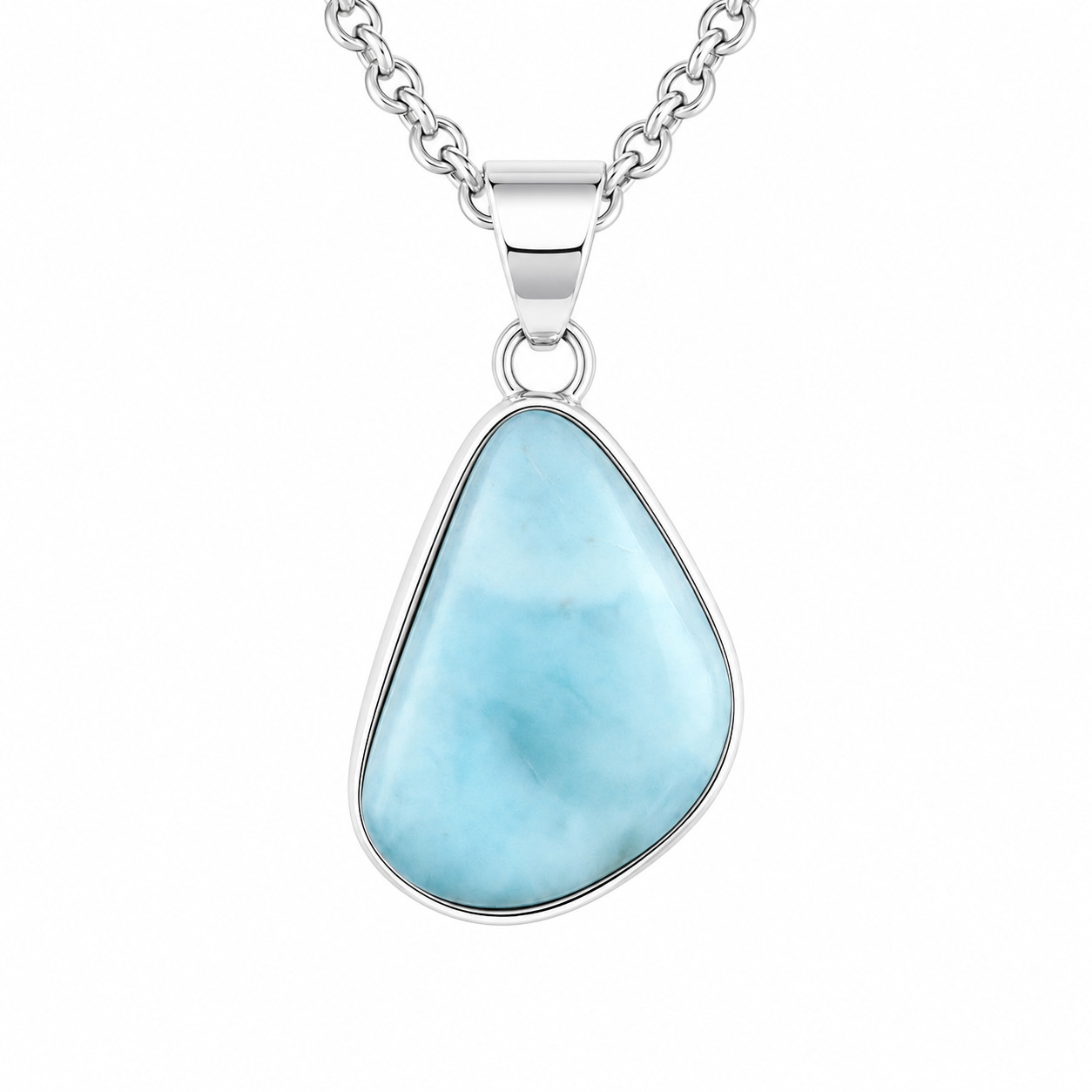 Beautiful Natural Light Blue Larimar .925 Sterling Silver Pendant 34mm