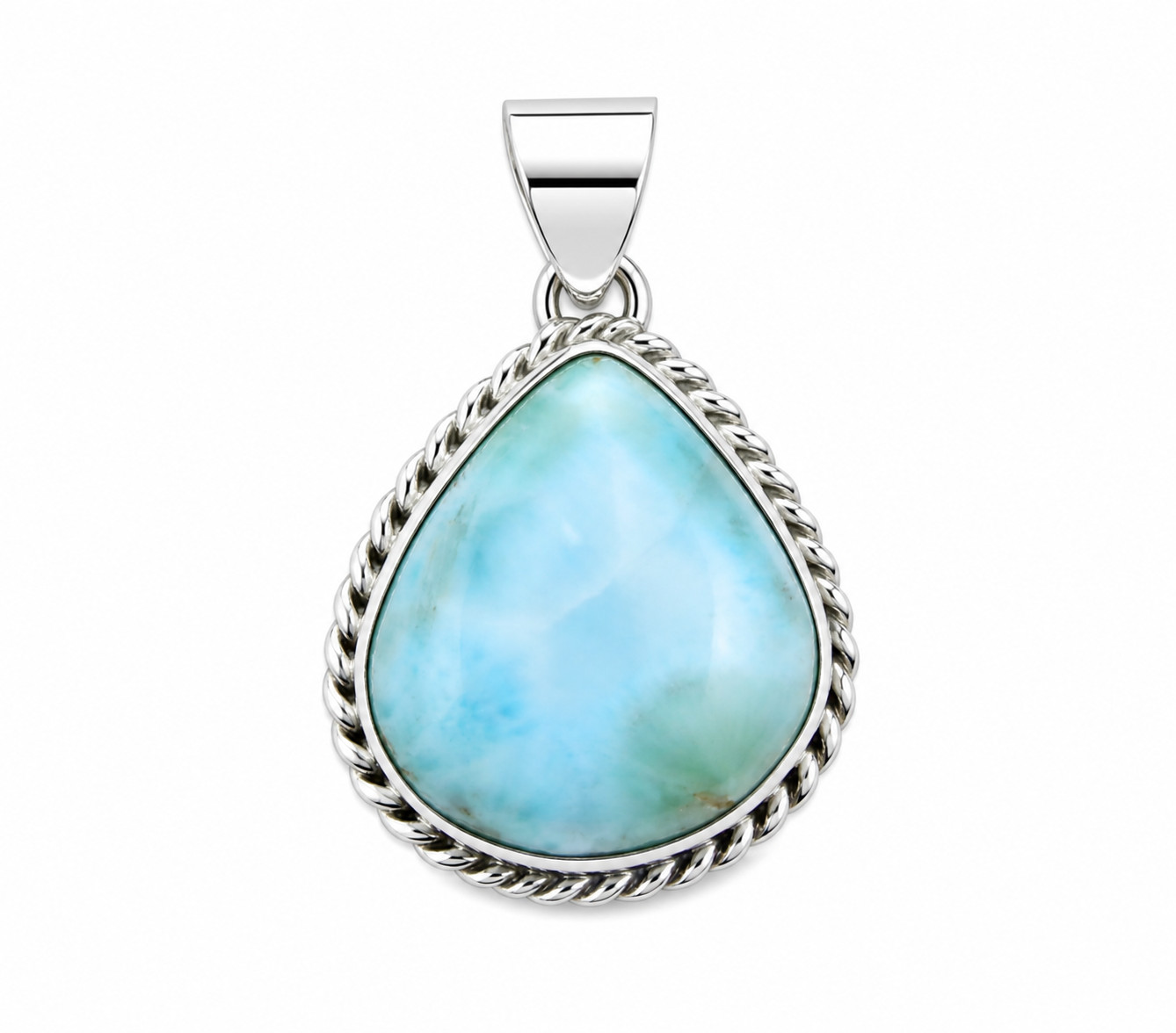 Charming Design Natural Sky Blue Larimar .925 Sterling Silver Pendant 30mm