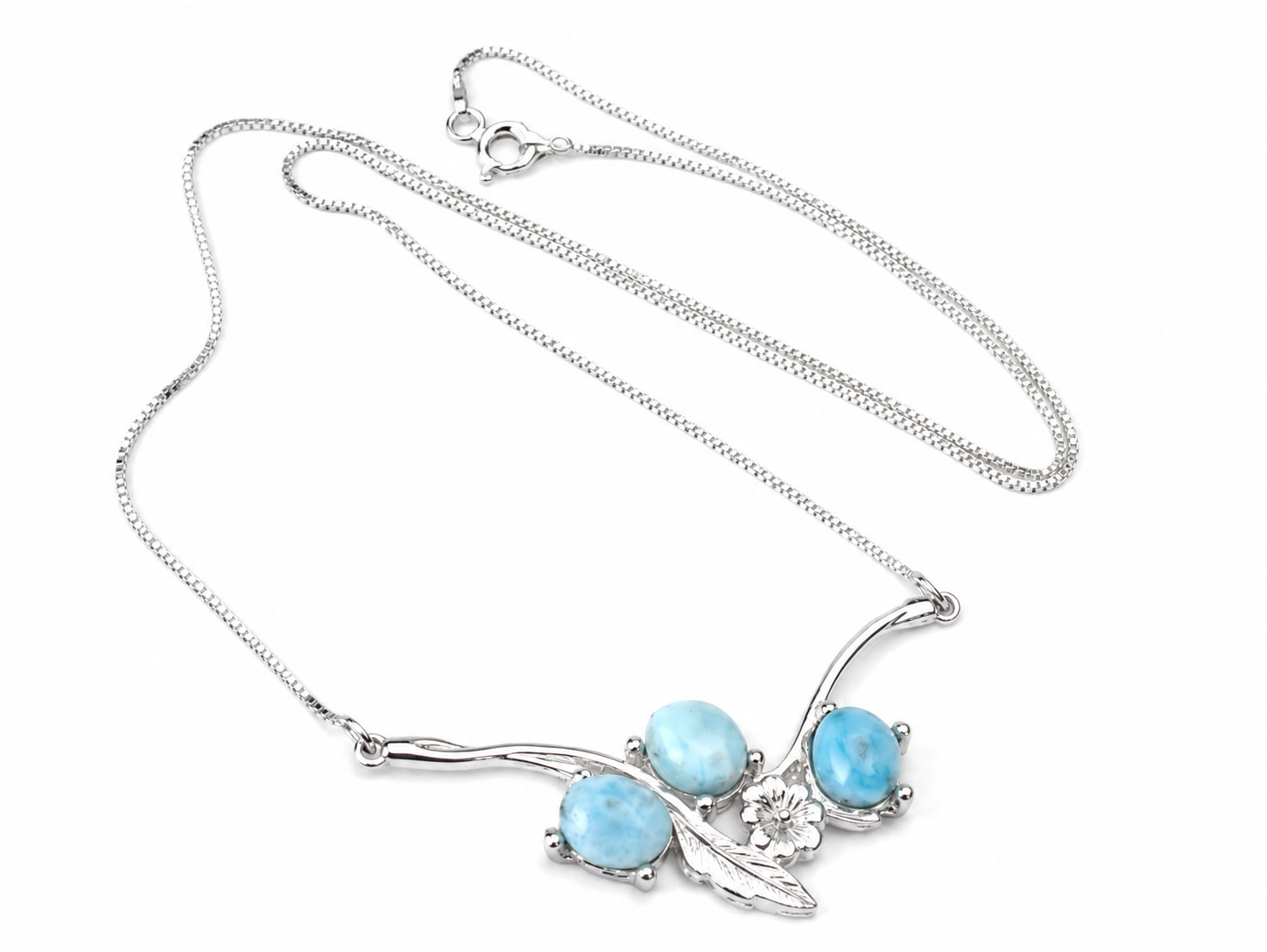 Lovely Natural Sky Blue Larimar .925 Sterling Silver Necklace 19.5inch