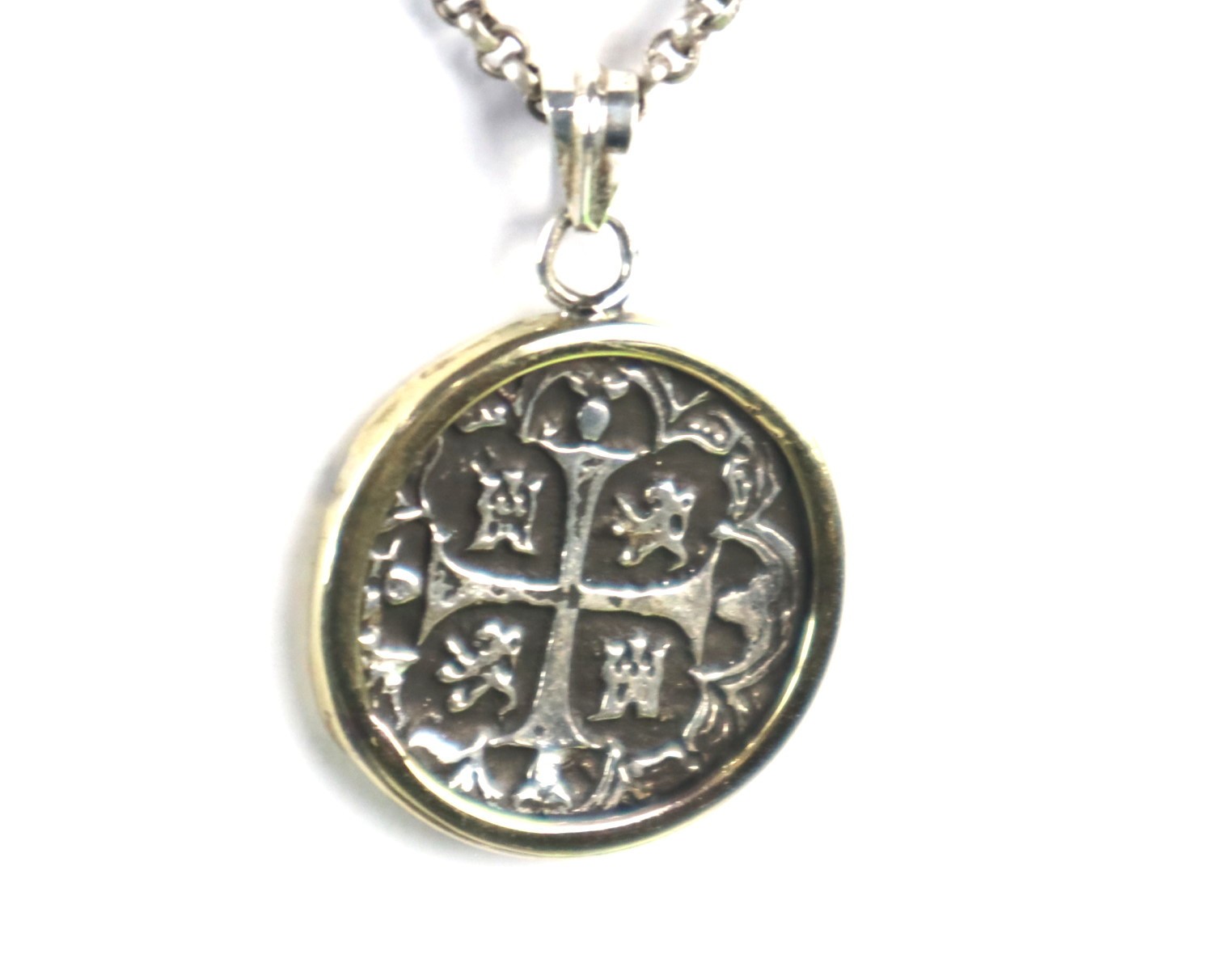 Heavy 1.5" Urca de Lima SPAIN COLONIAL COIN solid STERLING SILVER Pendant 37mm