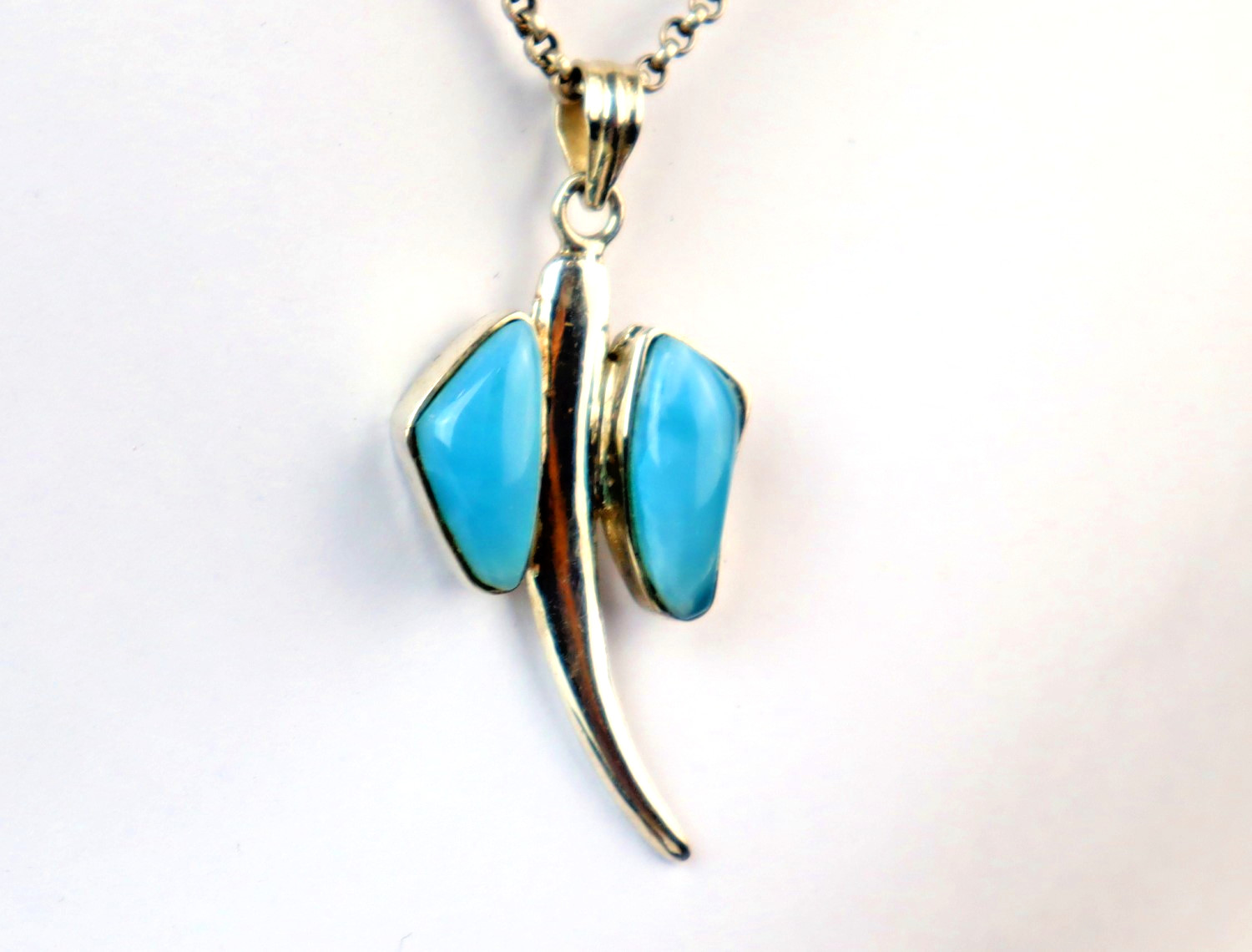 Exquisite Natural Sky Blue Larimar .925 Sterling Silver Stingray Pendant 53mm