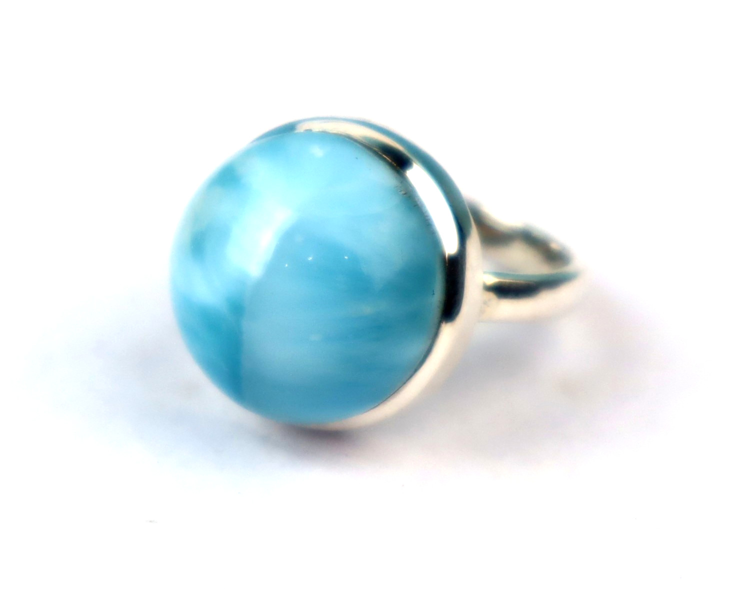 Exquisite Natural Sky Blue Larimar .925 Sterling Silver Ring #5.5 free resize