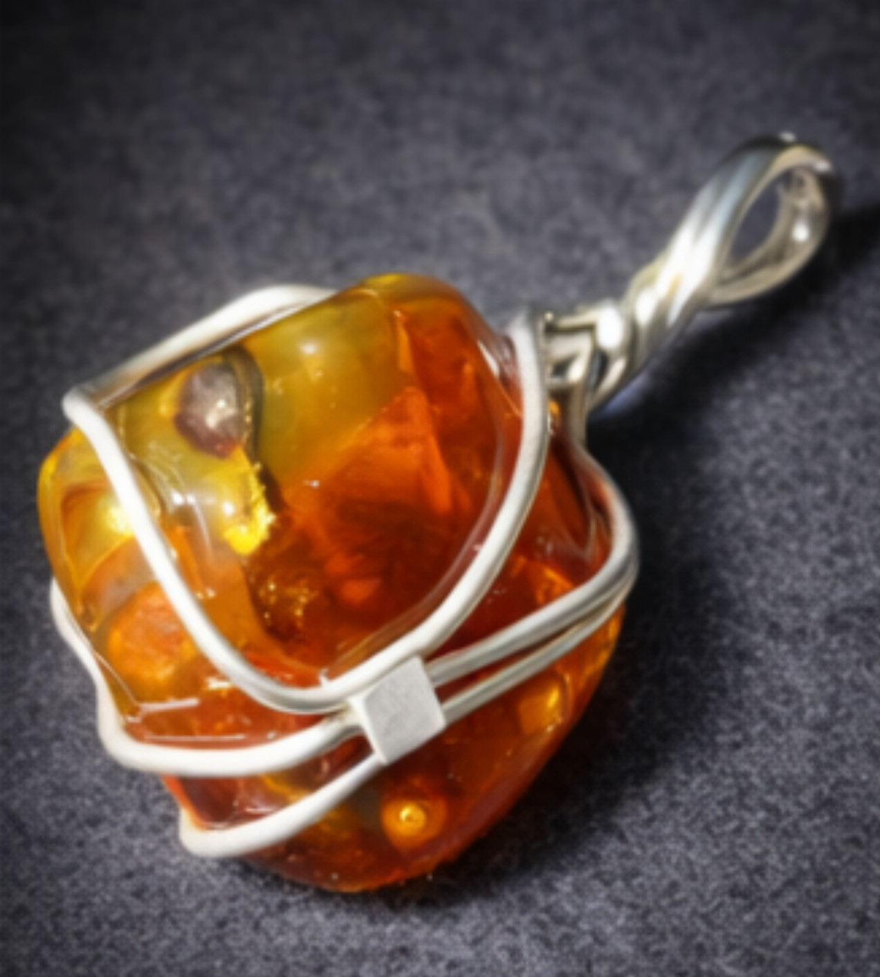 Handcrafted Natural Clear Green Red Amber .925 Sterling Silver Pendant 43mm
