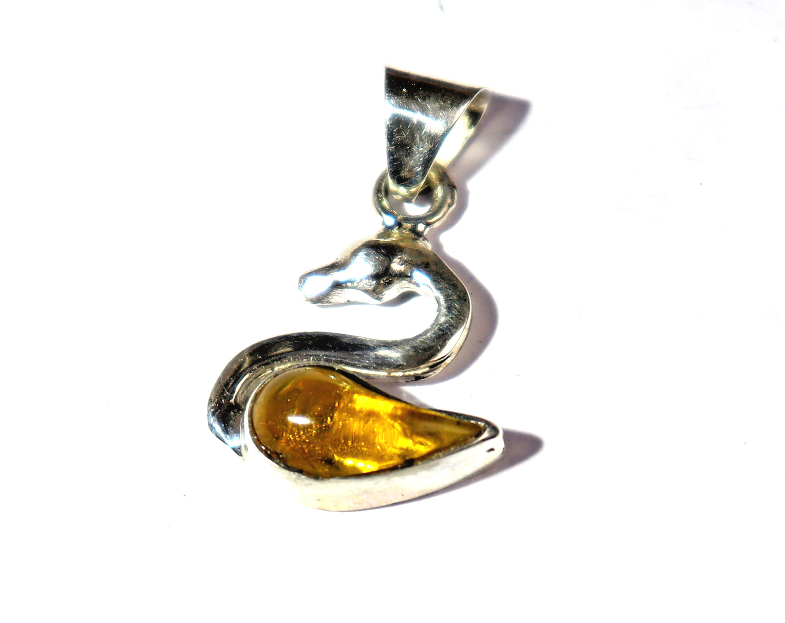Splendid Natural Clear Yellow Amber .925 Sterling Silver Swan Pendant 31mm