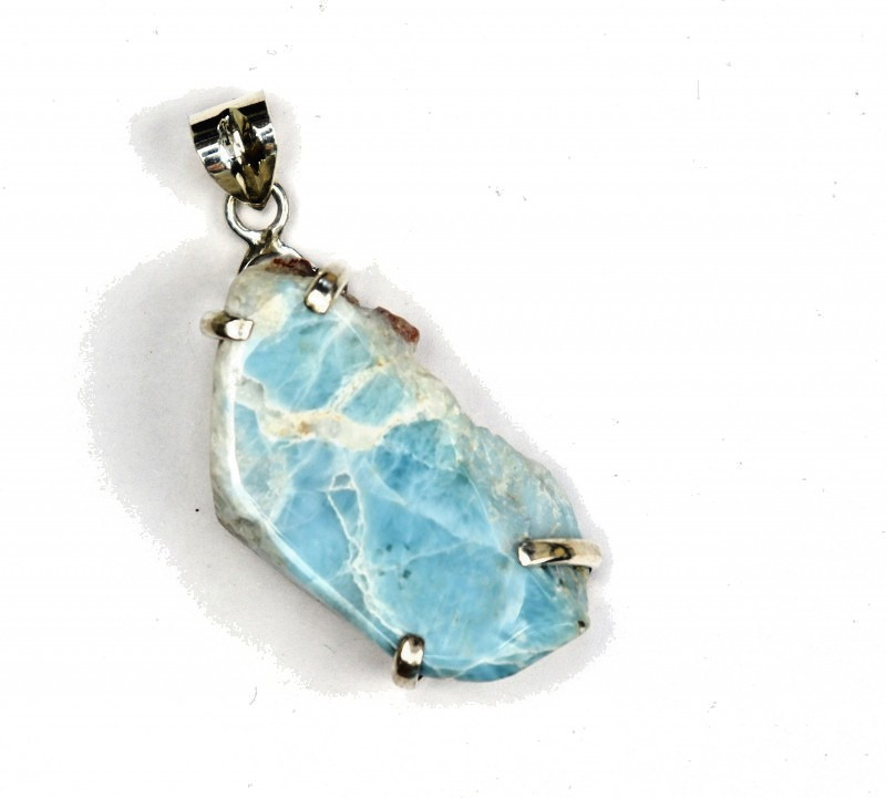Charming Design Natural Sky Blue Larimar .925 Sterling Silver Pendant 47mm