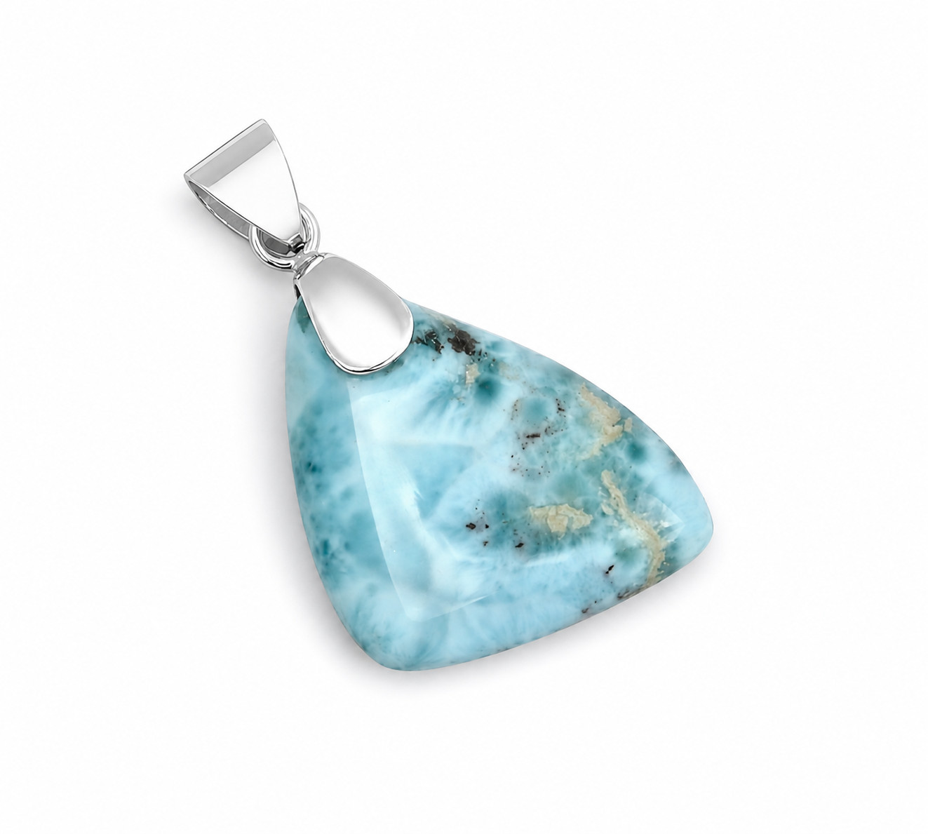 Unusual Pattern Natural Ocean Blue Larimar .925 Sterling Silver Pendant