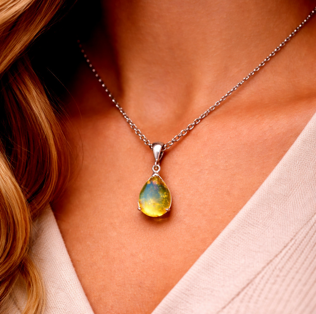 Exquisite Natural Clear Light Blue Amber .925 Sterling Silver Pendant 35mm